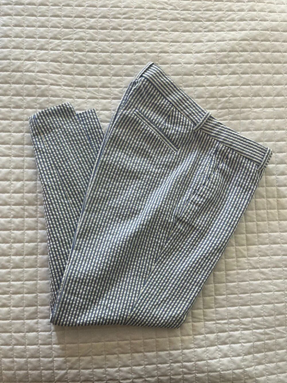 J.Crew Café Capri Pants Blue White Seersucker Crop Size 4